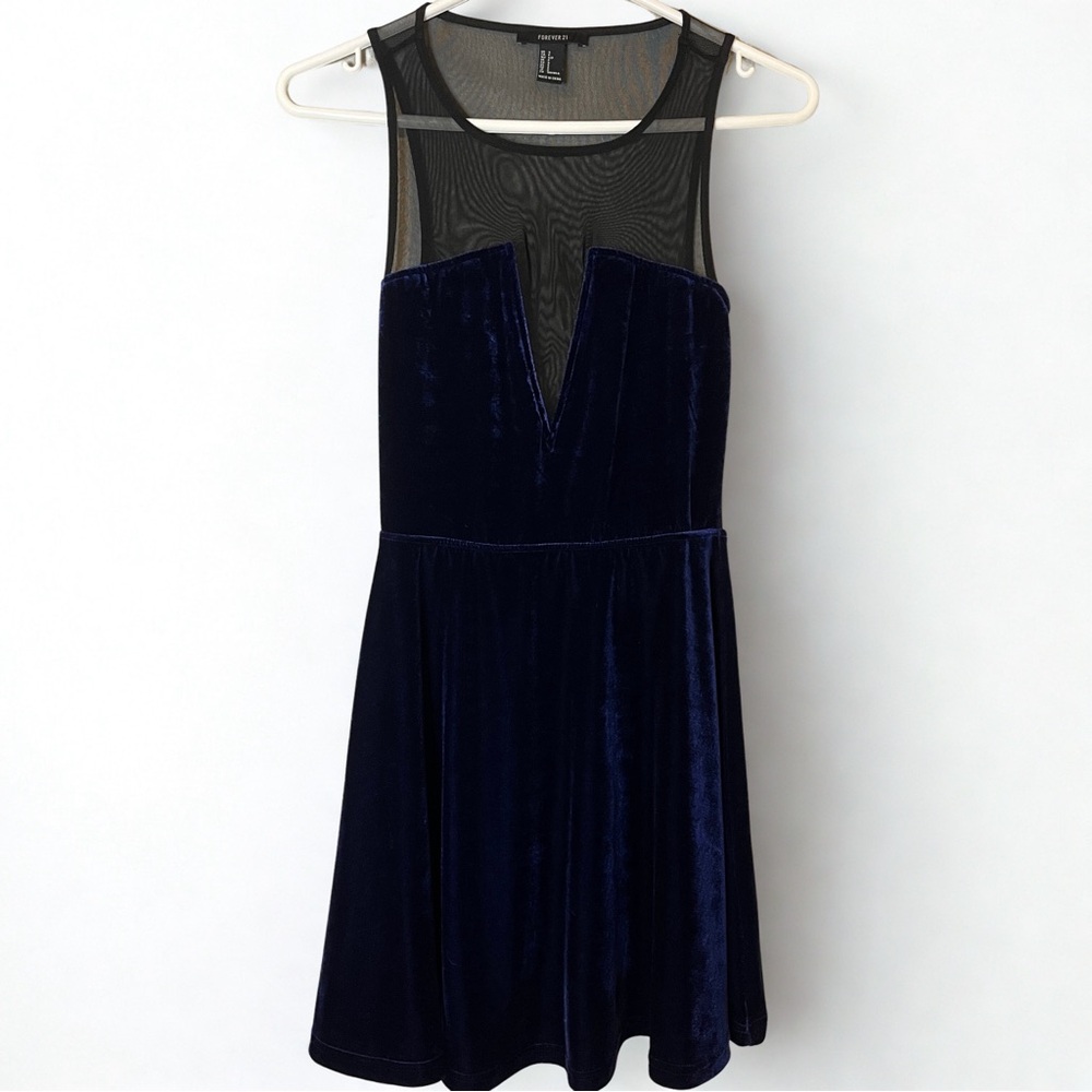 Midnight Blue Velvet Mini Dress